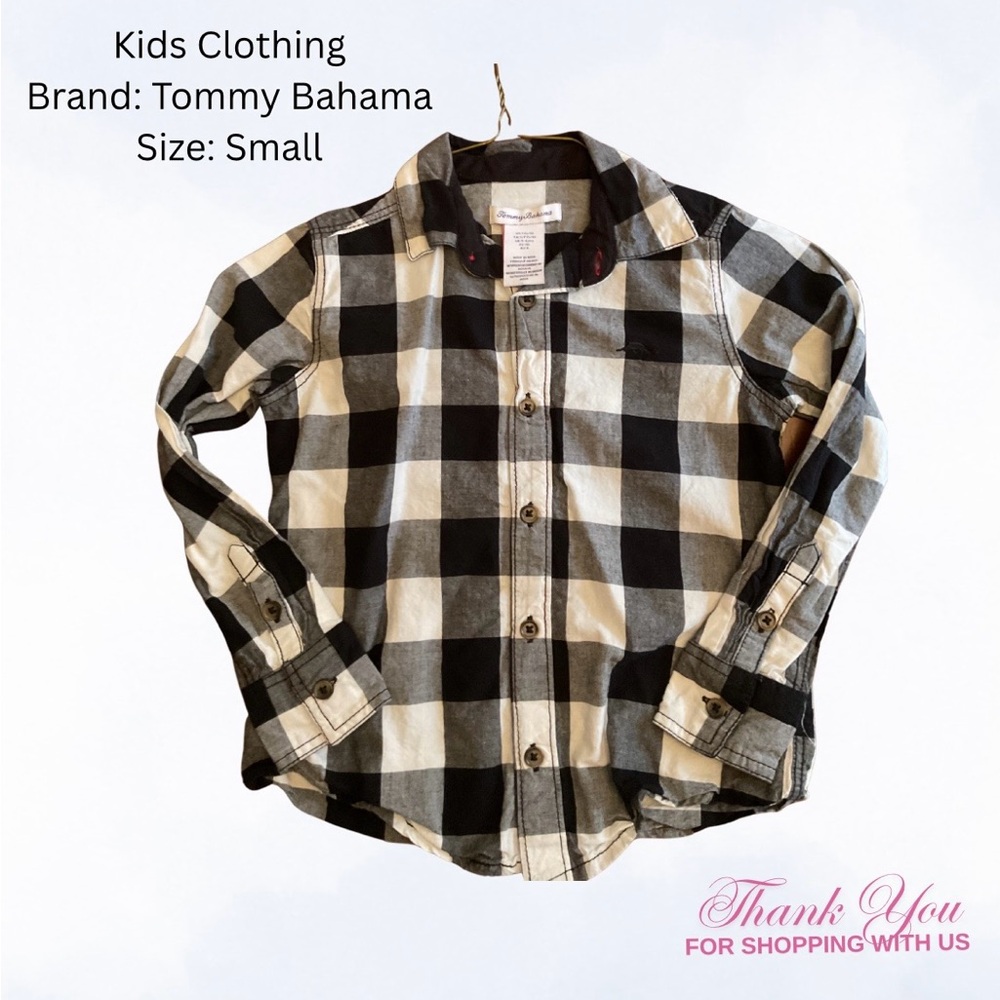 Tommy Bahama Kids Black and White Plaid Shirt